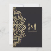 Elegant Glam Black Gold Floral Mandala Wedding Einladung (Rückseite)