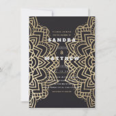 Elegant Glam Black Gold Floral Mandala Wedding Einladung (Vorderseite)