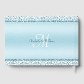 Elegant Glam Blue Damask Metallic Wedding Gästebuch (Rückseite)