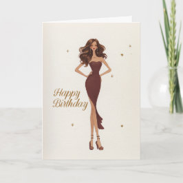 Elegant Glam Brunette Brown Gown Fashionista BDay Karte