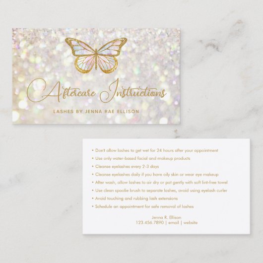 Elegant Glam Butterfly Eyelash Extension Aftercare Visitenkarte (Vorne/Hinten)