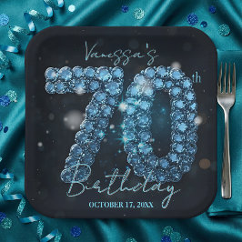 Elegant Glam Chic Teal Blue Jewels 70th Birthday Pappteller