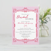 Elegant Glam Frame & Pink Stripes Bridal Shower Einladung (Stehend Vorderseite)