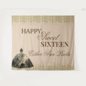 Elegant Glam Gold Brown Glitzer Sweet 16 Birthday Wandteppich (Vorderseite (Horizontal))