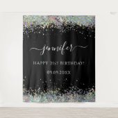 Elegant Glam Holographic Glitzer Birthday Black Wandteppich (Vorderseite)