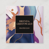 Elegant Glam Liquid Marble Blue Lila Gold Quadratische Visitenkarte (Vorderseite)