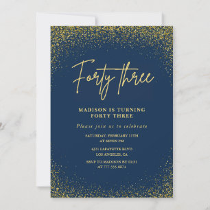 Elegant Glam Navy Gold Glitter 43. Geburtstag Einladung
