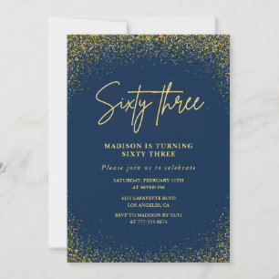 Elegant Glam Navy Gold Glitter 63. Geburtstag Einladung