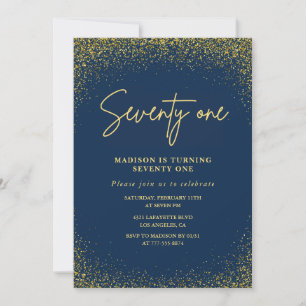 Elegant Glam Navy Gold Glitter 71. Geburtstag Einladung