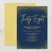 Elegant Glam Navy Gold Glitzer 38. Geburtstag Einladung (Vorne/Hinten)
