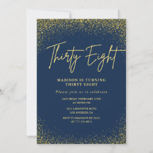 Elegant Glam Navy Gold Glitzer 38. Geburtstag Einladung