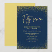 Elegant Glam Navy Gold Glitzer 57. Geburtstag Einladung (Vorne/Hinten)