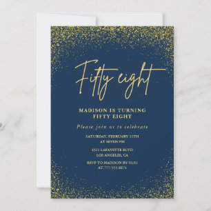 Elegant Glam Navy Gold Glitzer 58. Geburtstag Einladung
