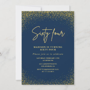Elegant Glam Navy Gold Glitzer 64. Geburtstag Einladung