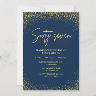 Elegant Glam Navy Gold Glitzer 67. Geburtstag Einladung