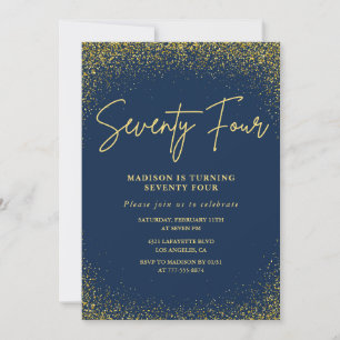 Elegant Glam Navy Gold Glitzer 74. Geburtstag Einladung