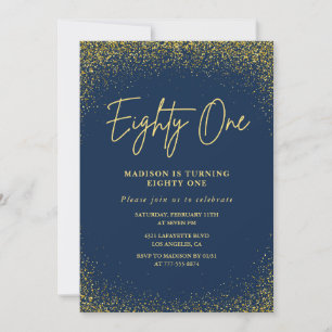 Elegant Glam Navy Gold Glitzer 81. Geburtstag Einladung