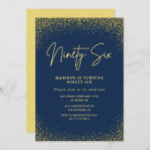 Elegant Glam Navy Gold Glitzer 96. Geburtstag Einladung (Vorne/Hinten)
