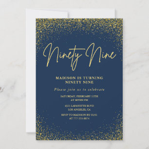 Elegant Glam Navy Gold Glitzer 99. Geburtstag Einladung