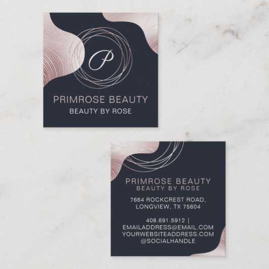 Elegant Glam Rose Gold Luxus Abstrakt Monogram Quadratische Visitenkarte (Vorne/Hinten)