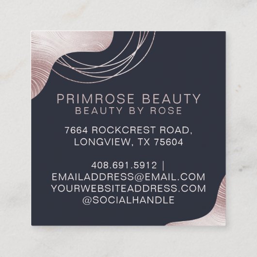 Elegant Glam Rose Gold Luxus Abstrakt Monogram Quadratische Visitenkarte (Rückseite)