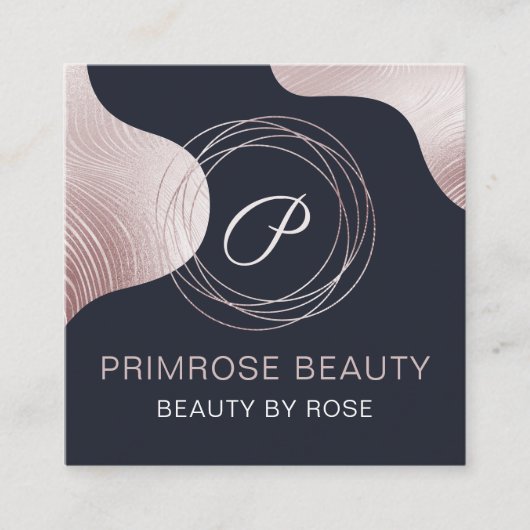 Elegant Glam Rose Gold Luxus Abstrakt Monogram Quadratische Visitenkarte (Vorderseite)