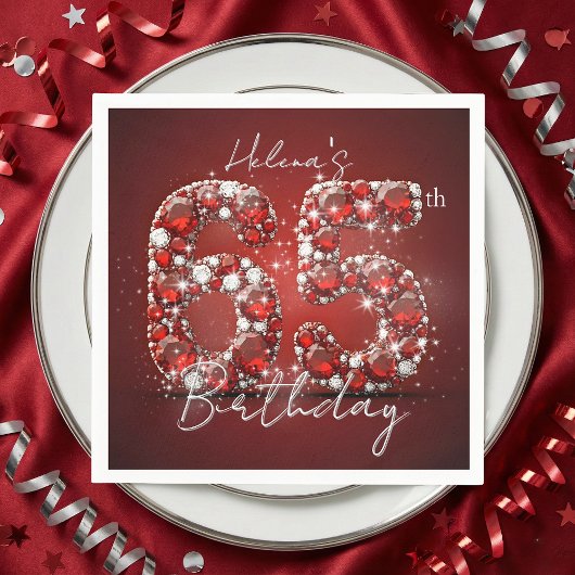 Elegant Glam Ruby Red Gemstones 65th Birthday Serviette