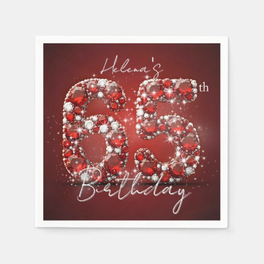 Elegant Glam Ruby Red Gemstones 65th Birthday Serviette (Vorderseite)
