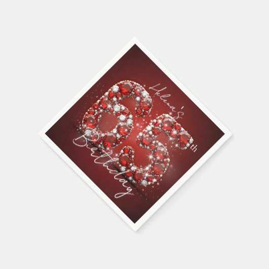 Elegant Glam Ruby Red Gemstones 65th Birthday Serviette (Ecke)