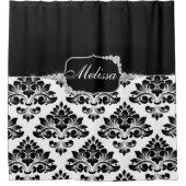 Elegant Glam Schwarz-weiß Damask Diamonds Duschvorhang (Vorderseite)