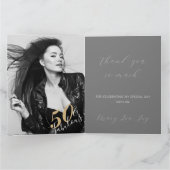 Elegant Glam Silver Gold 50 Fab Birthday Photo Dankeskarte (Innenseite)