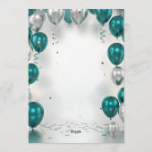Elegant Glam Teal Silver Balloons Retirement Party Einladung (Rückseite)