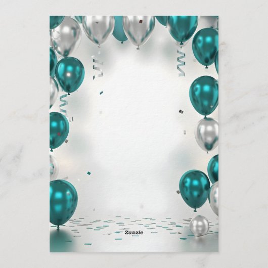 Elegant Glam Teal Silver Balloons Retirement Party Einladung (Rückseite)