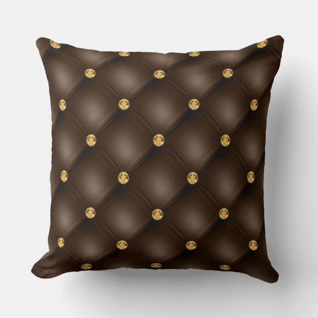 Elegant Glam Tufted Gold Diamond Chocolate Brown Kissen (Vorderseite)