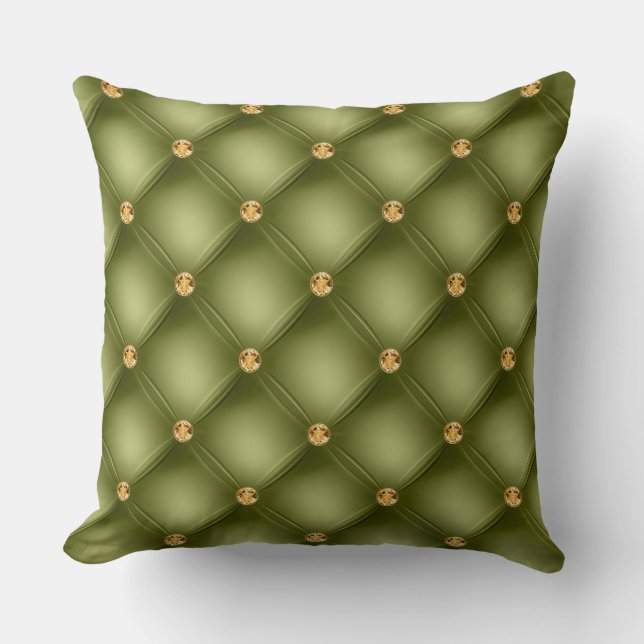 Elegant Glam Tufted Gold Diamond Olive Green Kissen (Vorderseite)