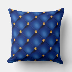 Elegant Glam Tufted Gold Diamond Royal Blue Kissen