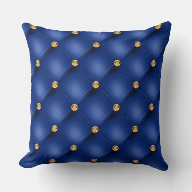Elegant Glam Tufted Gold Diamond Royal Blue Kissen (Vorderseite)