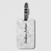 Elegant Glam White Silver Glitz Sparkle Gepäckanhänger (Vorderseite Vertikal)