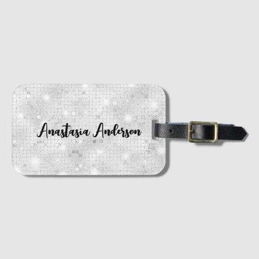 Elegant Glam White Silver Glitz Sparkle Gepäckanhänger (Vorderseite (Horizontal))