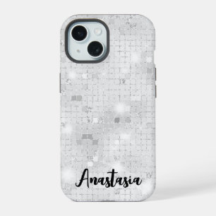 Elegant Glam White Silver Glitz Sparkle iPhone 15 Hülle