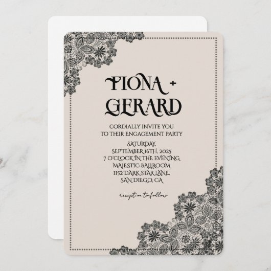Elegant Glamor Lace Engagement Party Invitation Einladung (Vorne/Hinten)