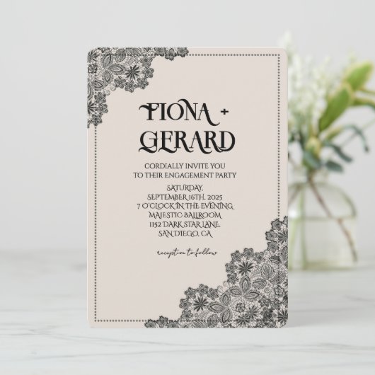 Elegant Glamor Lace Engagement Party Invitation Einladung (Stehend Vorderseite)