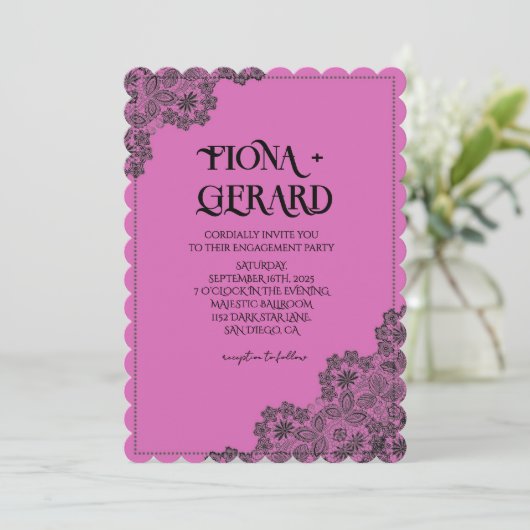Elegant Glamor Lace Engagement Party Invitation Einladung (Stehend Vorderseite)