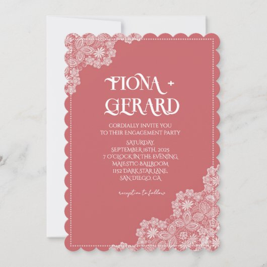 Elegant Glamor Lace Engagement Party Invitation Einladung (Vorderseite)