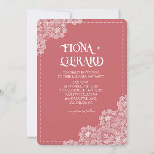 Elegant Glamor Lace Engagement Party Invitation Einladung (Vorderseite)