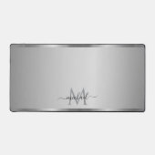 Elegant Glamorous Silver Custom Name Monogram Schreibtischunterlage (Vorderseite)