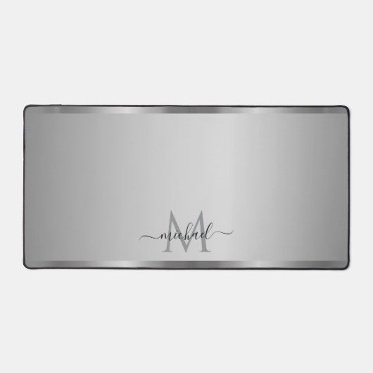 Elegant Glamorous Silver Custom Name Monogram Schreibtischunterlage (Vorderseite)