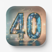 Elegant Glamorous Teal Crystal 40th Birthday Party Pappteller (Vorderseite)