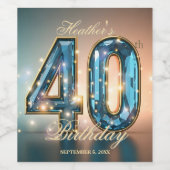 Elegant Glamorous Teal Gold Crystal 40th Birthday Weinetikett (Einzelnes Label)