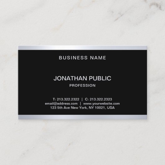 Elegant glamourös Schwarz und Silber Cool modern Visitenkarte (Vorderseite)